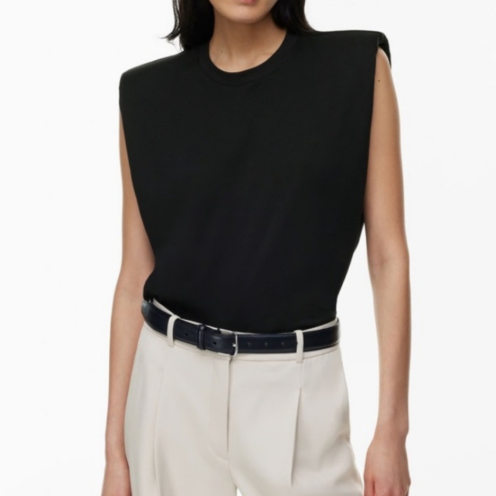Aritzia Babaton Padded Shoulder Muscle Tee Black Cotton Tank Top Small